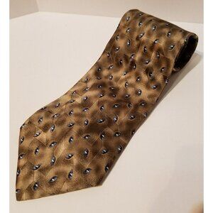 Roundtree & Yorke Blue Gold Tan Brown Hand Made Woven Tie 100% Silk 60"